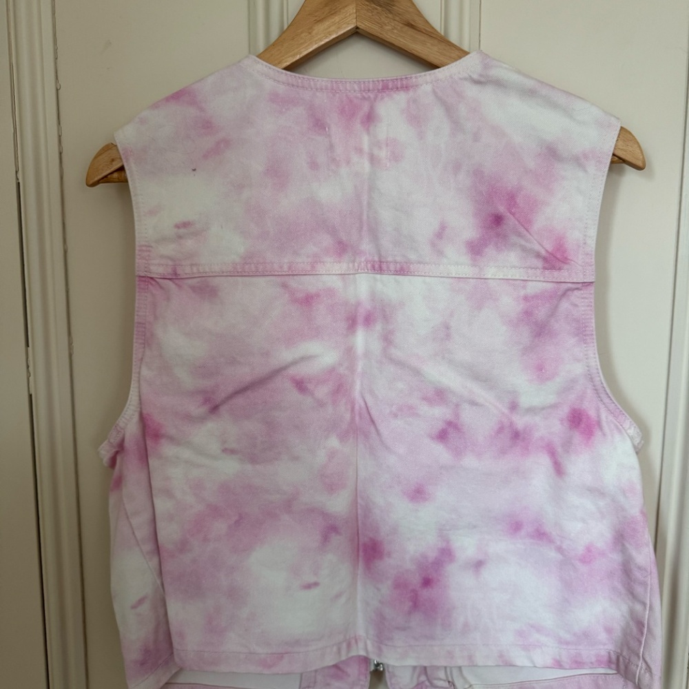 Zara Tie Dye Utility Vest Cargo Pocket Pink White Size M - Picture 2 of 3